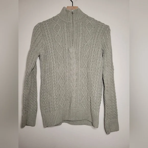 Croft & Barrow green zip henley cable knit turtleneck, sz l - Picture 2 of 7